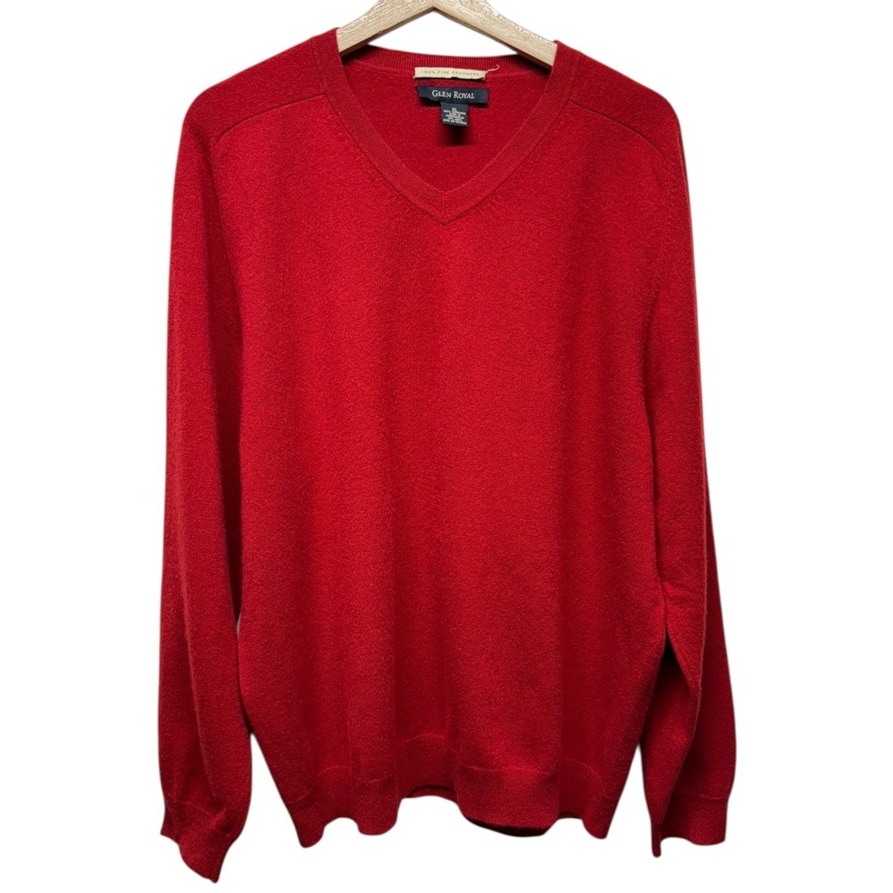 Glen Royal 100% Cashmere Sweater Mens Sz XL Red‎ Pullover V-Neck Preppy